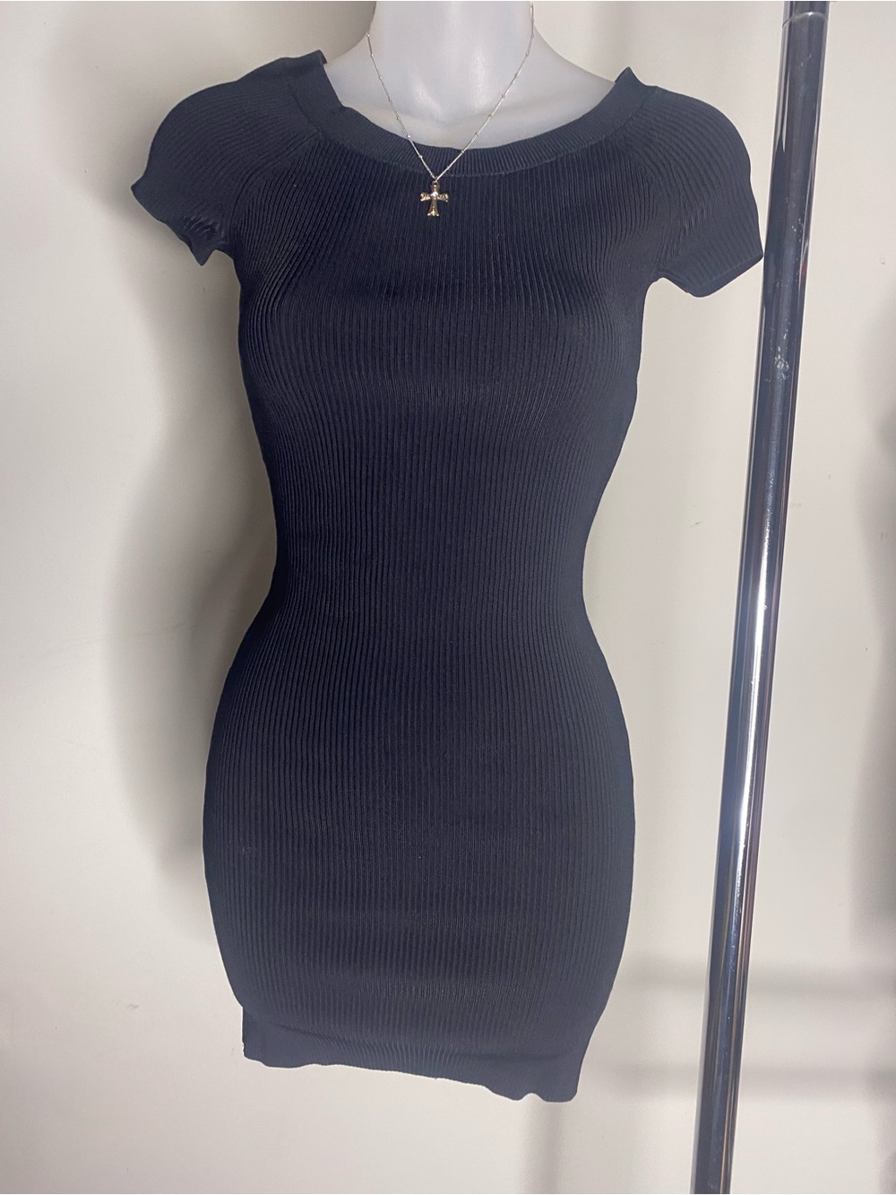 Bebe Black Ribbed Knit Bodycon Dress